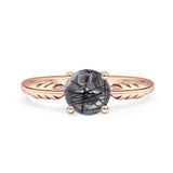 Art Deco Round Natural Stone Solitaire Ring