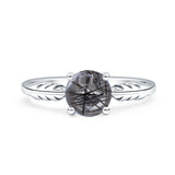 Art Deco Round Natural Stone Solitaire Ring