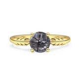 Art Deco Round Natural Stone Solitaire Ring