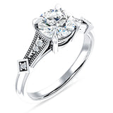 18K Gold IGI Certified Round 1 Carat Lab Grown Diamond Art Deco Beaded Ring