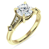 18K Gold IGI Certified Round 3 Carat Lab Grown Diamond Art Deco Beaded Ring