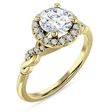 18K Gold IGI Certified Round 3 Carat Lab Grown Diamond Art Deco Twisted Halo Ring