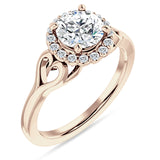 14K Gold IGI Certified Round 3 Carat Lab Grown Diamond Ar Deco Heart Halo Ring