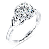 14K Gold IGI Certified Round 2 Carat Lab Grown Diamond Ar Deco Heart Halo Ring