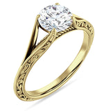 14K Gold IGI Certified Round 2 Carat Lab Grown Diamond Art Deco Split Shank Solitaire Ring