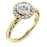 14K Gold IGI Certified Round 2 Carat Lab Grown Diamond Art Deco Halo Filigree Ring