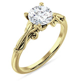 14K Gold IGI Certified Round 3 Carat Lab Grown Diamond Art Deco Beaded Filigree Solitaire Ring