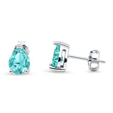 Pear Solitaire Push Back Stud Earring Paraiba Tourmaline CZ  925 Sterling Silver