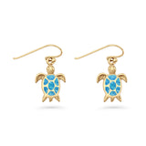 Art Deco 15.5mm Lab Created Blue Opal Dangle Turtle Fishhook Earring 925 Sterling Silver