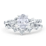 Two Piece 11.5mm Oval Cubic Zirconia Chevron Ring 925 Sterling Silver