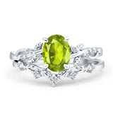 Two Piece 11.5mm Oval  Peridot CZ Chevron Ring 925 Sterling Silver