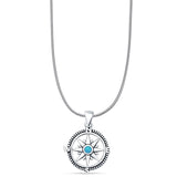 Lab Created Blue Opal Compass Pendant Snake Chain Necklace 925 Sterling Silver