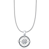 Cubic Zirconia Compass Pendant Snake Chain Necklace 925 Sterling Silver