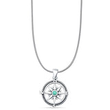 Turquoise Compass Pendant Snake Chain Necklace 925 Sterling Silver