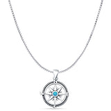 Lab Created Blue Opal Compass Pendant Box Chain Necklace 925 Sterling Silver