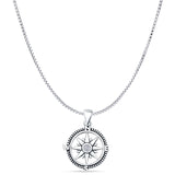 Cubic Zirconia Compass Pendant Box Chain Necklace 925 Sterling Silver