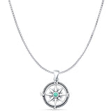 Turquoise Compass Pendant Box Chain Necklace 925 Sterling Silver