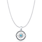 Lab Created Blue Opal Compass Pendant Bead Chain Necklace 925 Sterling Silver