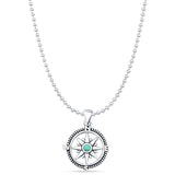 Turquoise Compass Pendant Bead Chain Necklace 925 Sterling Silver