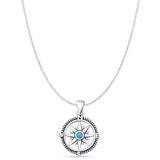 Lab Created Blue Opal Compass Pendant Cable Chain Necklace 925 Sterling Silver