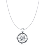 Cubic Zirconia Compass Pendant Cable Chain Necklace 925 Sterling Silver