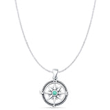 Turquoise Compass Pendant Cable Chain Necklace 925 Sterling Silver