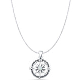 Lab Created White Opal Compass Pendant Cable Chain Necklace 925 Sterling Silver