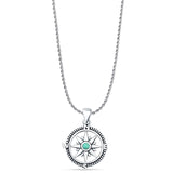 Turquoise Compass Pendant Rope Chain Necklace 925 Sterling Silver