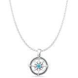Lab Created Blue Opal Compass Pendant Rolo Chain Necklace 925 Sterling Silver