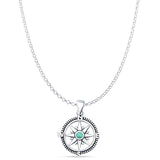 Turquoise Compass Pendant Rolo Chain Necklace 925 Sterling Silver