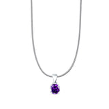 Amethyst CZ Round Pendant Snake Chain Necklace 925 Sterling Silver