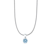Aquamarine CZ Round Pendant Snake Chain Necklace 925 Sterling Silver