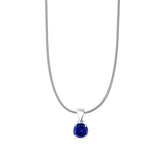 Blue Sapphire CZ Round Pendant Snake Chain Necklace 925 Sterling Silver