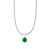 Green Emerald CZ Round Pendant Snake Chain Necklace 925 Sterling Silver