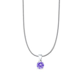Lavender CZ Round Pendant Snake Chain Necklace 925 Sterling Silver