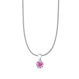 Pink CZ Round Pendant Snake Chain Necklace 925 Sterling Silver