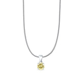 Yellow CZ Round Pendant Snake Chain Necklace 925 Sterling Silver