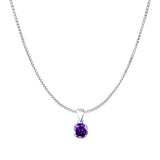 Amethyst CZ Round Pendant Box Chain Necklace 925 Sterling Silver