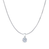 Cubic Zirconia Round Pendant Box Chain Necklace 925 Sterling Silver