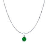 Green Emerald CZ Round Pendant Box Chain Necklace 925 Sterling Silver