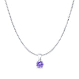 Lavender CZ Round Pendant Box Chain Necklace 925 Sterling Silver