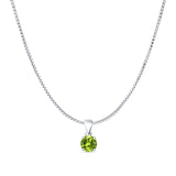 Peridot CZ Round Pendant Box Chain Necklace 925 Sterling Silver