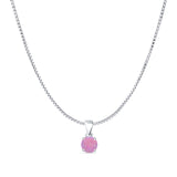 Lab Created Pink Opal Round Pendant Box Chain Necklace 925 Sterling Silver