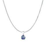 Rainbow Topaz CZ Round Pendant Box Chain Necklace 925 Sterling Silver