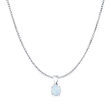 Lab Created White Opal Round Pendant Box Chain Necklace 925 Sterling Silver
