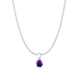 Amethyst CZ Round Pendant Bead Chain Necklace 925 Sterling Silver