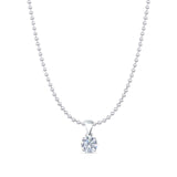 Cubic Zirconia Round Pendant Bead Chain Necklace 925 Sterling Silver