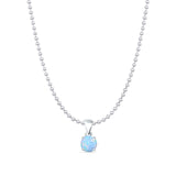 Lab Created Light Blue Opal Round Pendant Bead Chain Necklace 925 Sterling Silver