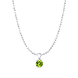 Peridot CZ Round Pendant Bead Chain Necklace 925 Sterling Silver