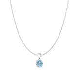 Aquamarine CZ Round Pendant Cable Chain Necklace 925 Sterling Silver